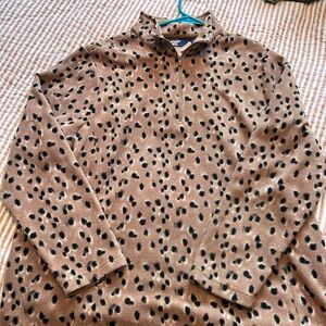 Lands end. 1x Leopard Print Quarter-Zip Pullover